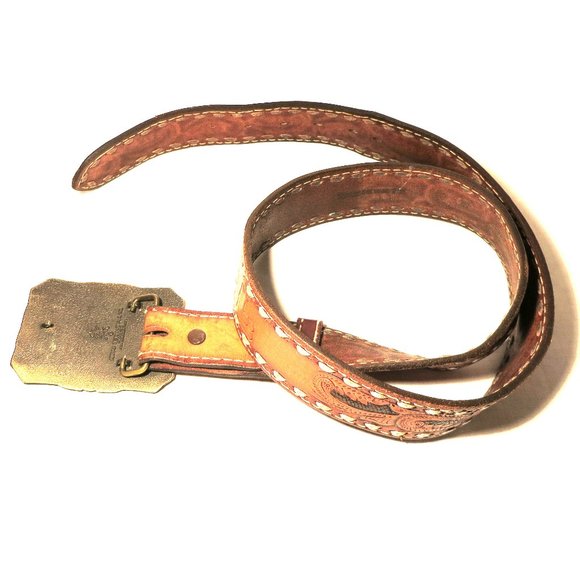 Buffalo Bill's Wild West Brown Leather Belt & Brass Buckle - Size 38 - Picture 7 of 8